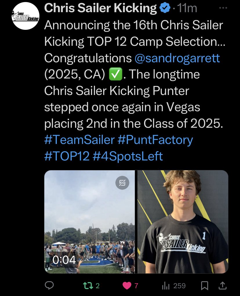 Thank you @Chris_Sailer and @ThePuntFactory for running such a great Vegas camp. Very excited and grateful to be selected to Top 12. I also received my 5⭐️ in punt and am ranked #11 nationally in 2025. @NadeFootball @coachchucs @ThePuntFactory @_ColeMurphy_ @Coach___Cid