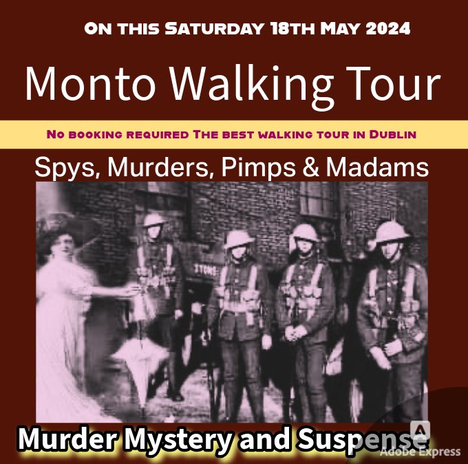 Monto Walking Tour On This Saturday 18th May 2024. No Booking Required. Meet up (2pm) outside the Spar Shop on the lower end of Talbot Street facing Connolly Train Station on Amiens Street. Tour 2 hours Cost €10