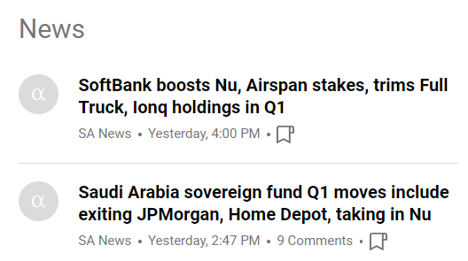 Softbank bought 1.3 million extra shares of $NU, to 23.3 million shares. The Saudi Arabia sovereign fund bought 1.8 million shares of $NU. Small stakes compared to their total size, for sure, but it shows the big boys have their eyes on $NU. 👀