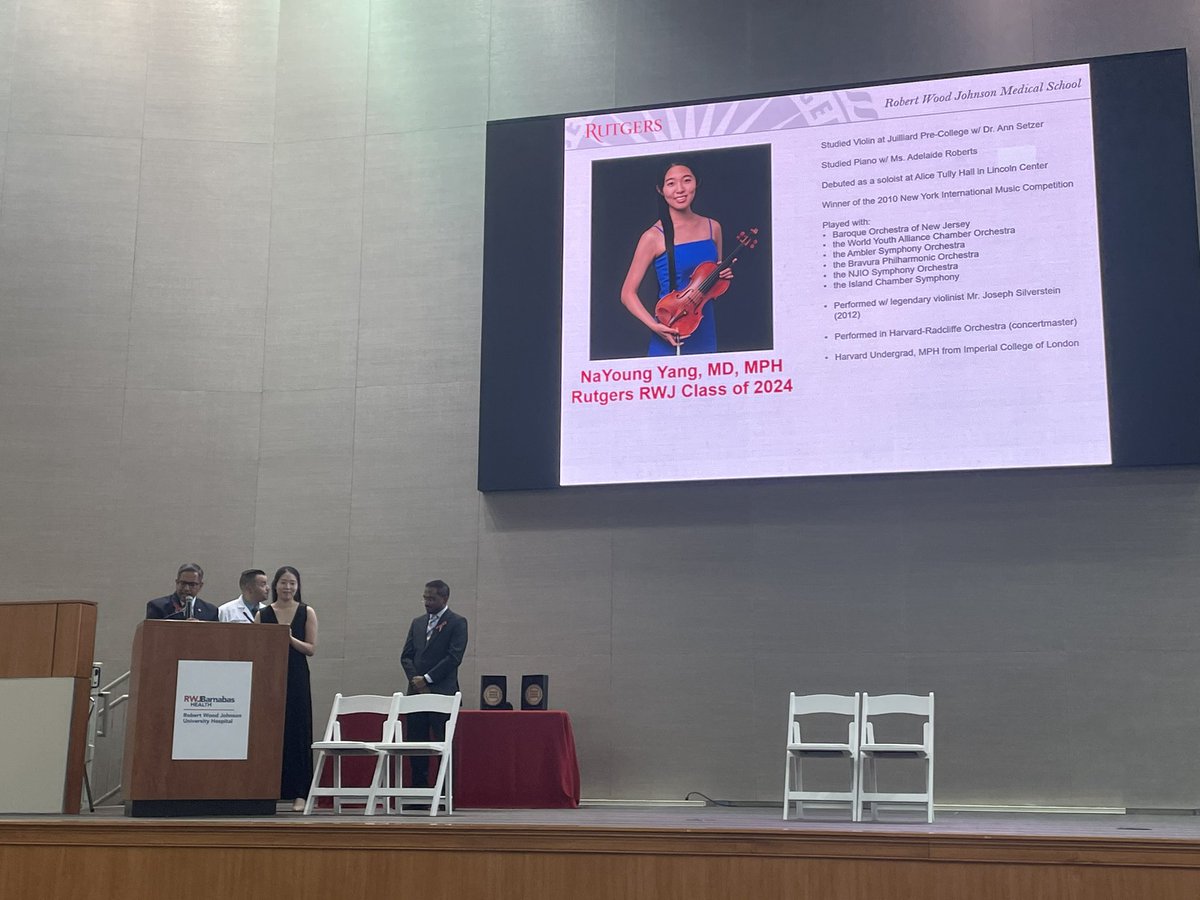 So proud of all of our @RWJMS medical students who graduated this week! A special congratulations to @YangNaYoungK who was highlighted at our @RWJUH trauma survivors day for her impressive academic accomplishments and as world class violinist! @SurgEdMD @A_Teich @rwjsurgery