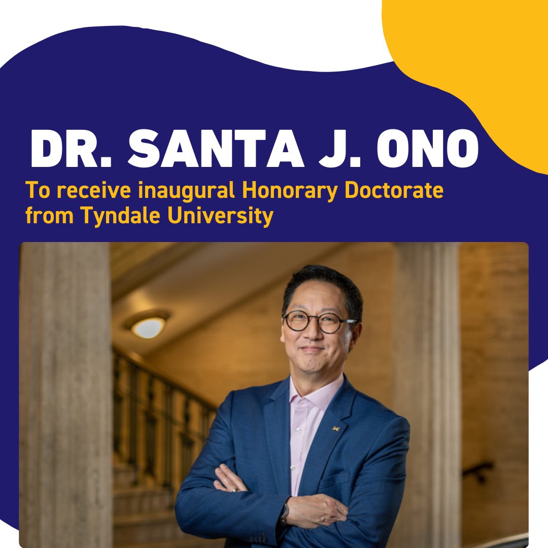 Dr. Santa J. Ono receives an Honorary Doctorate from Tyndale University! 📜 Join us on May 25, 2024, to celebrate his distinguished service in arts and scholarship. Learn more about this special honor at bit.ly/4bCItWJ. #TyndaleUniversity #HonoraryDoctorate