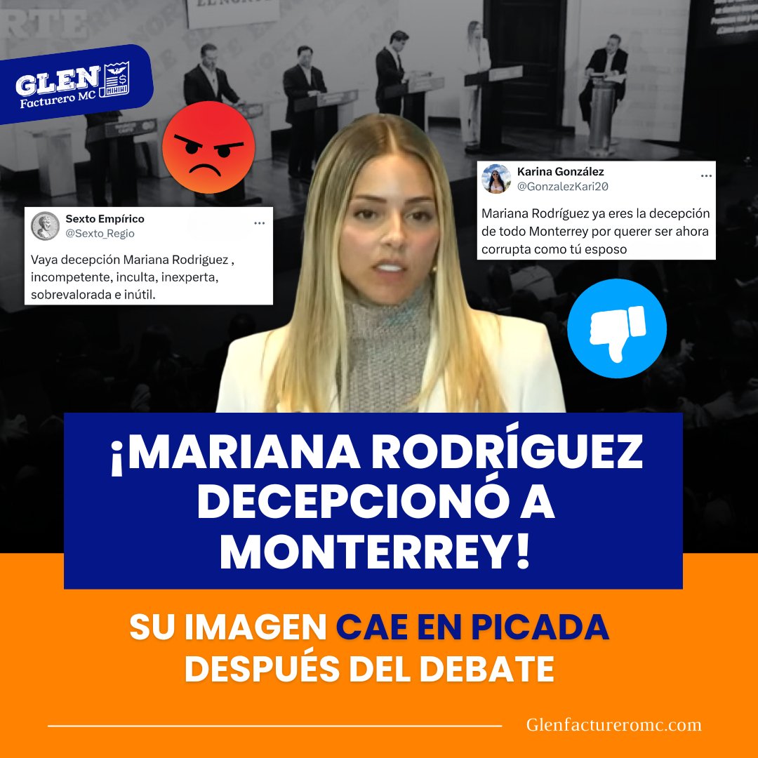 ¡#MARIANARODRÍGUEZ DECEPCIONÓ A #MONTERREY! En el #Debate, @marrdzcantu   evidenció que no se puede gobernar una ciudad solo por las redes sociales. Su falta de preparación fue MÁS QUE OBVIA. Según el termómetro del encuentro, su desempeño apenas alcanzó un 6.0 📉