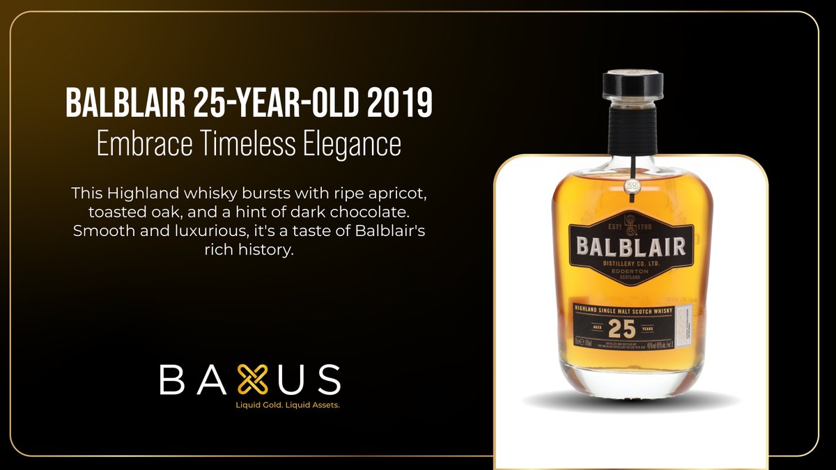 Aged in American and Spanish oak, this Highland whisky bursts with ripe apricot, toasted oak, and a hint of dark chocolate.

@Balblairwhisky

Shop now! baxus.co/asset/5LVUUzkP…

#Balblair #ScotchWhisky #BAXUS #Whisky #WhiskyLife
