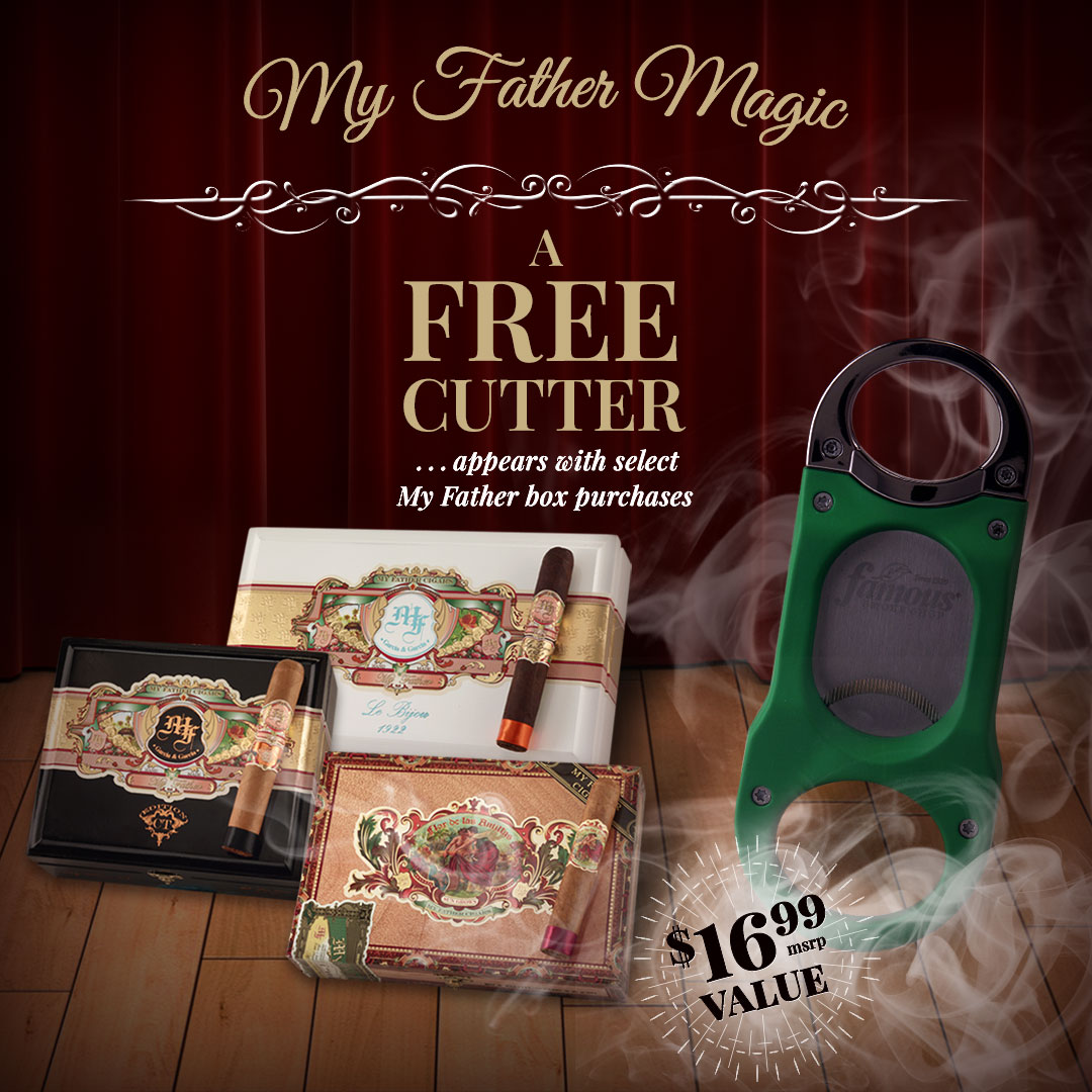 For a limited time, get a FREE Famous Shark Cutter by Vertigo when you purchase select My Father boxes. Choose from Flor de Las Antillas, The Judge, Le Bijou, Don Pepin Blue and more. Shop over 50 boxes by clicking here - ow.ly/aHVB50RHARO. #cigar #cigars