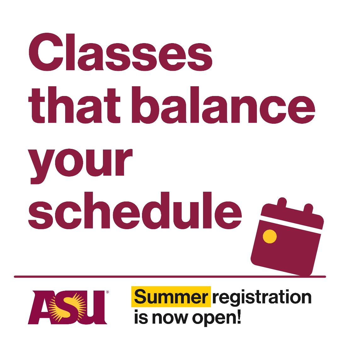 The clock hasn't run out, Sun Devils! ⏰ Registration for summer classes is open, with Session A starting tomorrow, May 16 and concluding on June 26, 2024. Discover the available courses by visiting the Class Search. ow.ly/Y6OU50RHFt6
