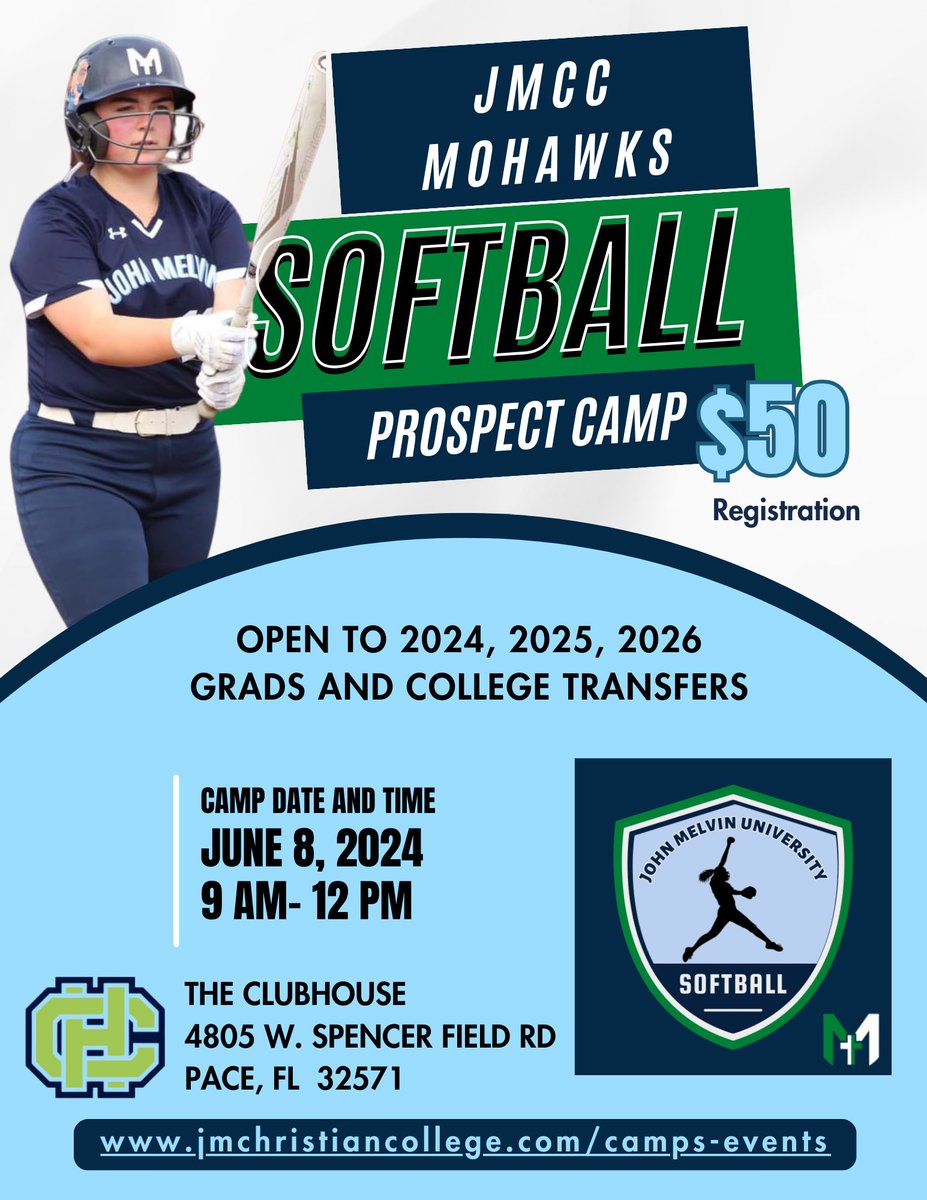 JMCC Softball Prospect Camp June 8th. Register at jmchristiancollege.com/camps-events