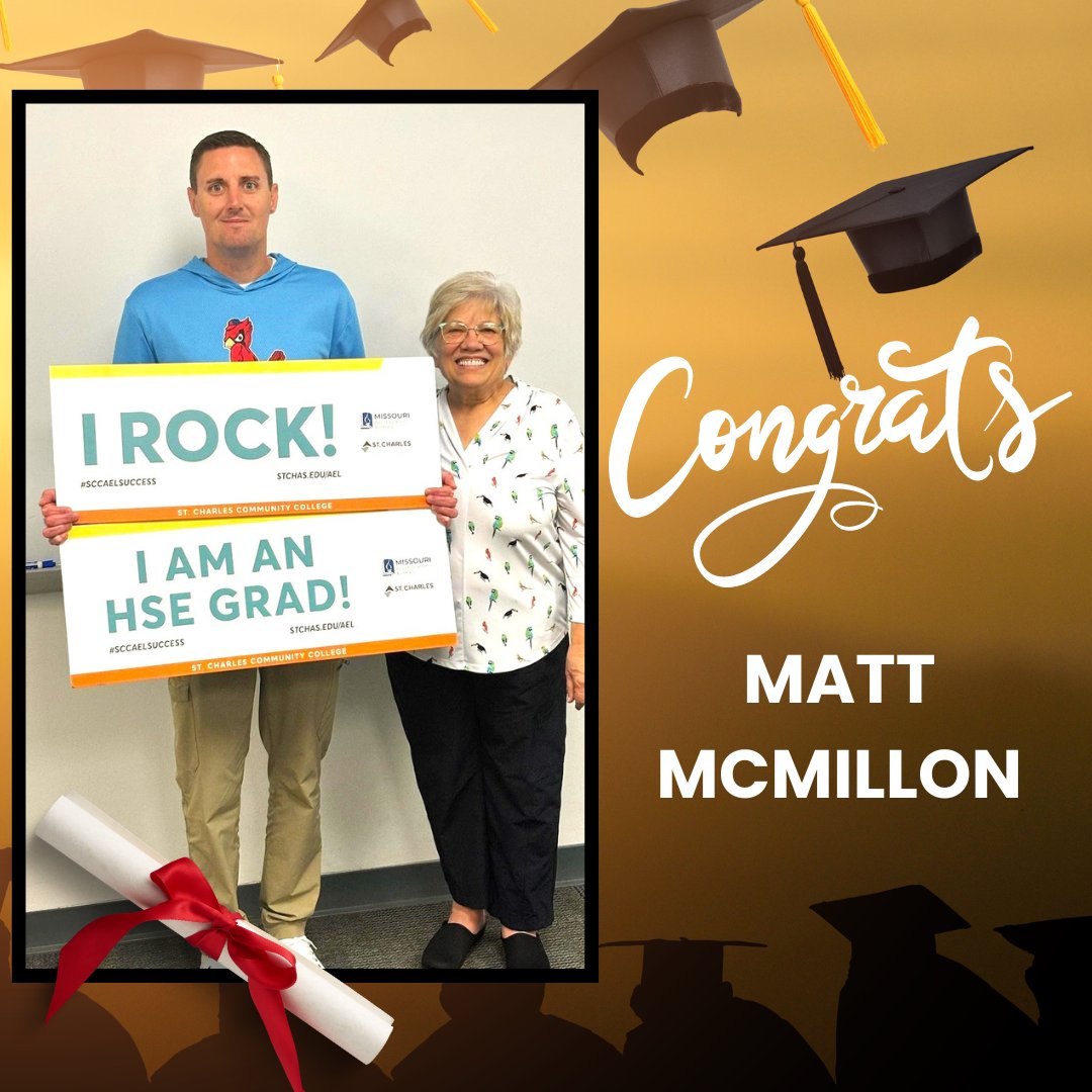 Congratulations to Matt McMillon on passing his HISET! Matt was a faithful, hardworking student, and we are so happy to celebrate him! He is pictured with Barb Simmons, one of our faithful volunteers. <a href="/HiSETexam/">HiSET</a> <a href="/MAACCE_MO/">Missouri Assoc for Adult, Continuing & Comm Ed</a> #AdultEducationMatters