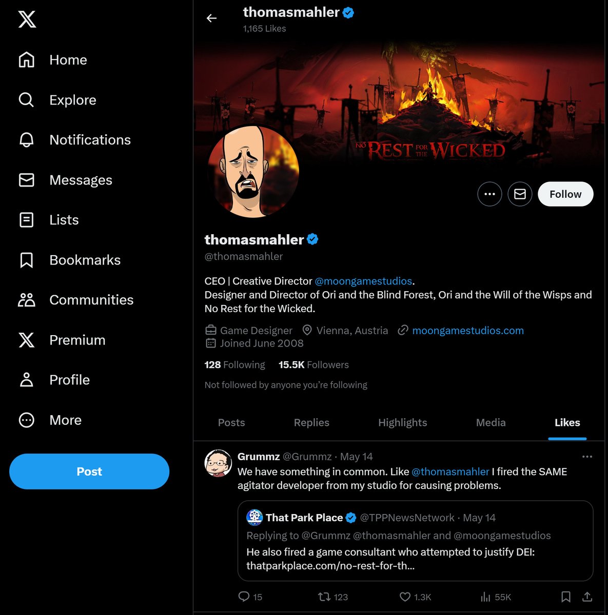 HalfstarA's tweet photo. @MauriceWeber42 So after ranting about how game journalists on Twitter should not pick sides and not push any politics, and compared doing so to Nazi violence, Thomas Mahler now liked the tweet of the very person who started those attacks on #Hades2. So it's fine for him to pick a side? https://t.co/7MU4uZ7klo
