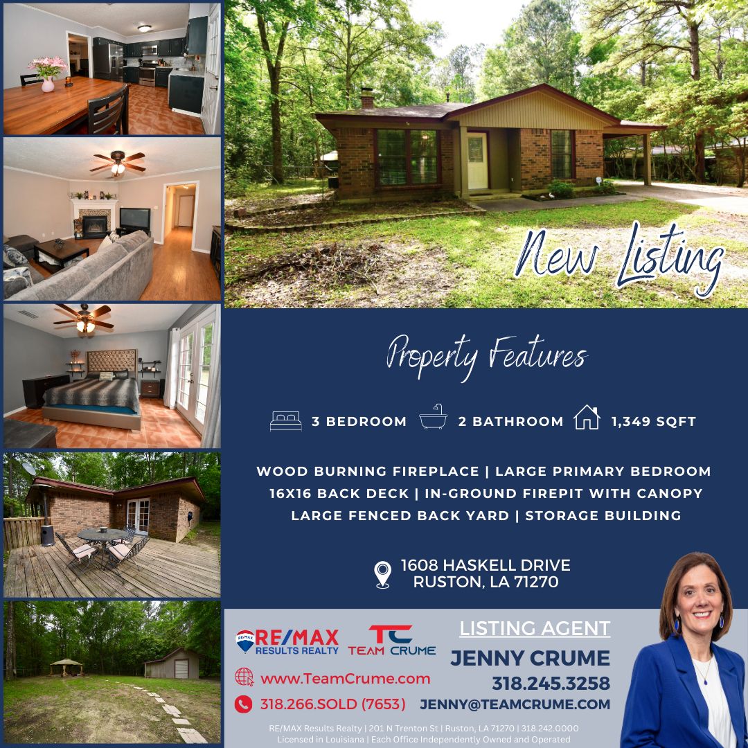 New Listing! 📍 1608 Haskell Drive, Ruston, LA 71270
🏡Be one of the first to see this charming home! 
Call Jenny Crume📱318.245.3258
#teamcrume #homeforsale #rustonla
buff.ly/3K3sJR6