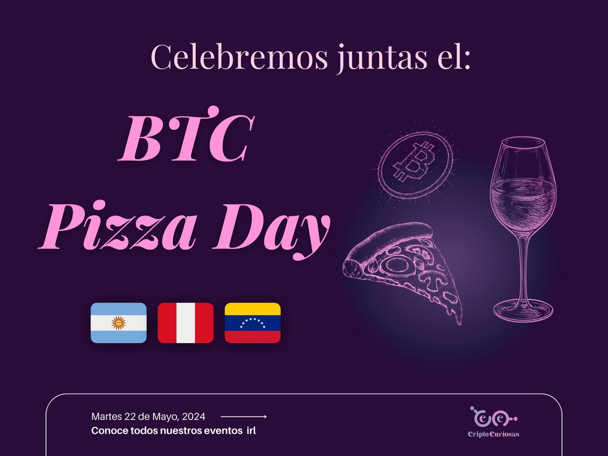 Llega el Bitcoin Pizza Day ¡Y CriptoCuriosas lo sabe! 🔍💜

¿En qué países estaremos en este emblemático día?🤔

Abrimos 🪡🧵 de eventos curiosxs👇