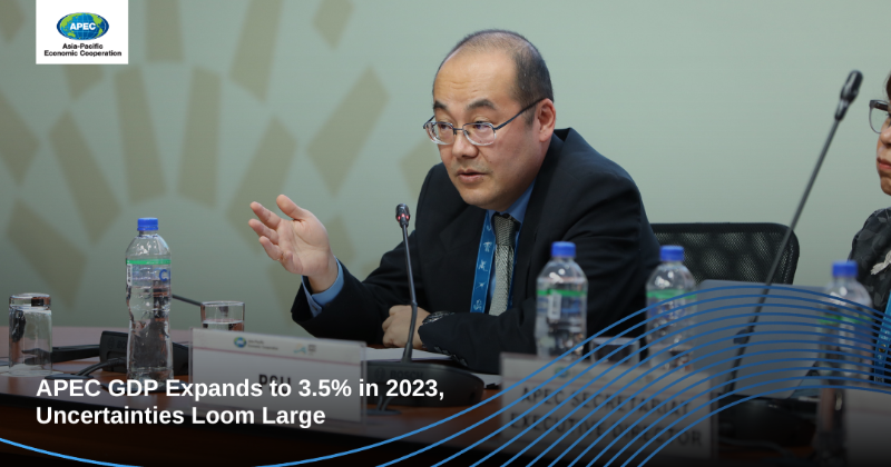 APEC's tweet photo. In the latest report by the #APECPolicySupportUnit, APEC’s gross domestic product grew by 3.5% in 2023 compared to 2.6% in 2022. The growth can be attributed to robust household spending amid high consumer confidence. For more details, click on the link below.