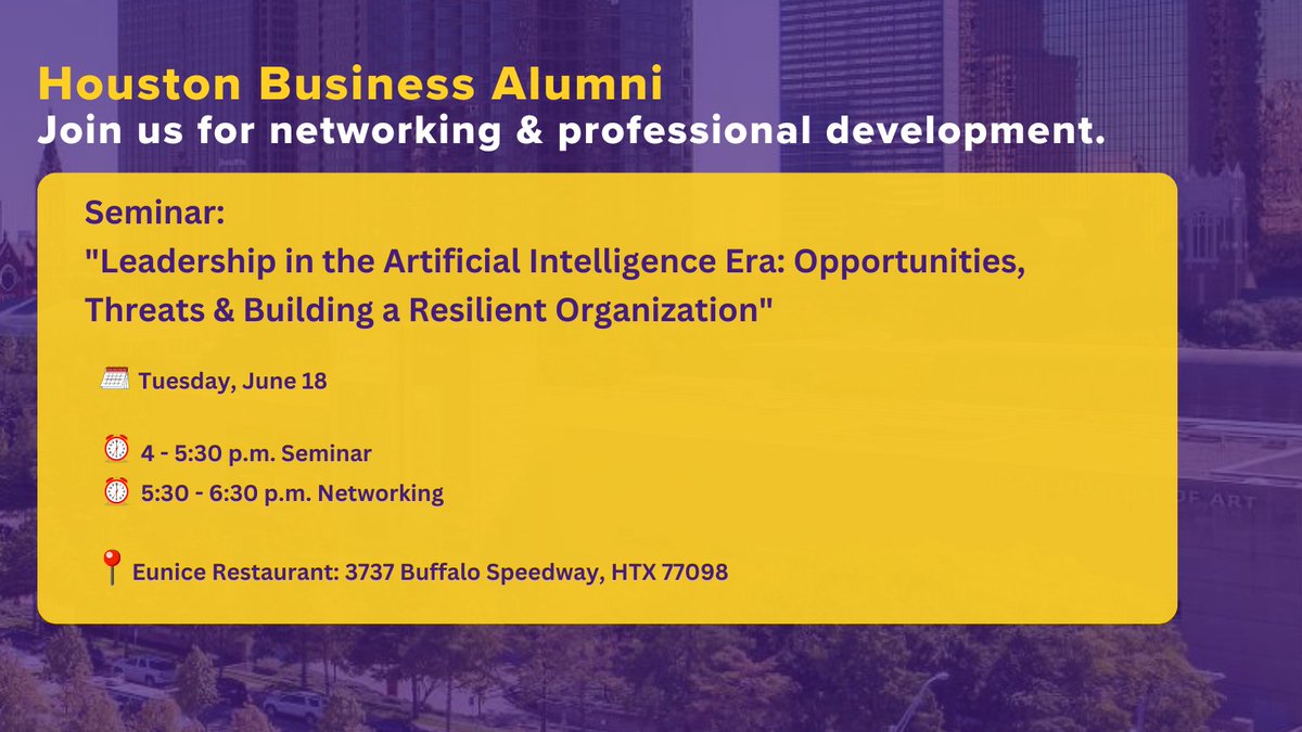 Join us for alumni networking & professional development in Houston on June 18. Seminar + reception: $75 includes LSU Executive Education certificate Reception-only: no charge, but you must register Registration closes May 29 - we hope to see you there! bit.ly/3ycMpz6