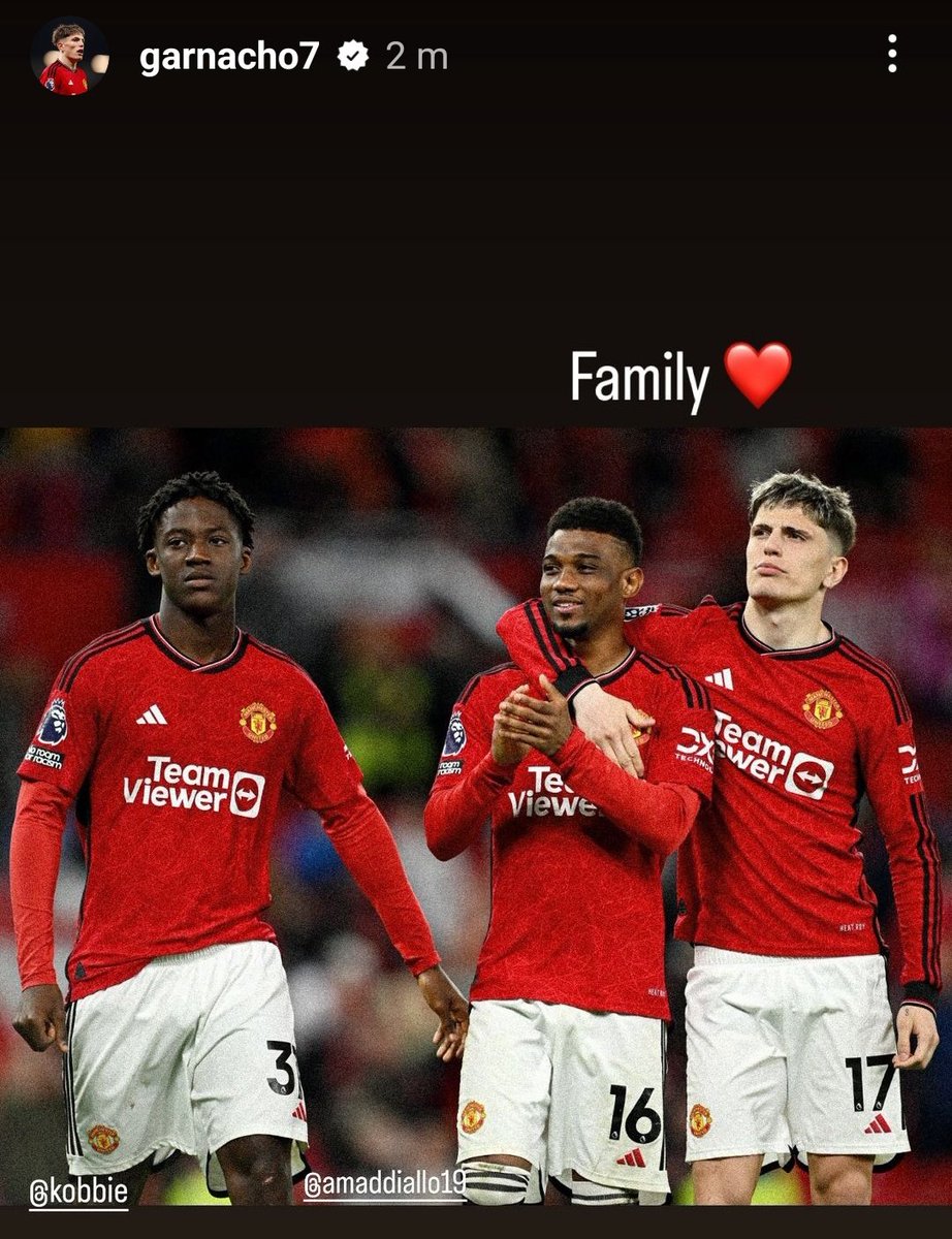 📸 - Garnacho on Instagram to Mainoo and Amad:

'Family ❤️'.

Love them three 💥💥💥