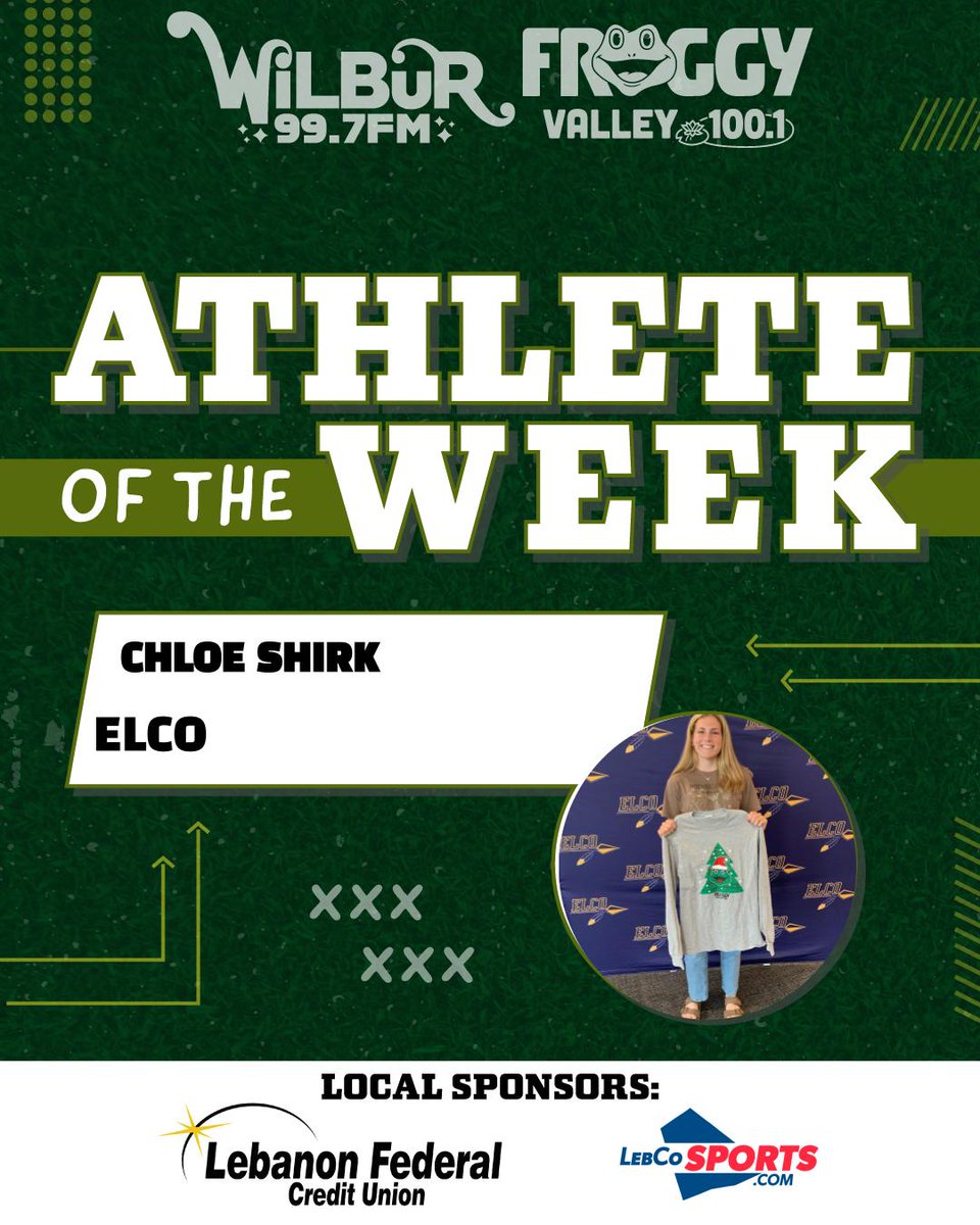 Froggy Valley 100.1 and 99.7 WiLBuR Radio in conjunction with @LebCoSports1 and @LebanonFCU present The Athletes of the Week for the week ending May 5th! This week's Female Athlete of the Week is Chloe Shirk from the Elco Lady Raiders Softball Team!