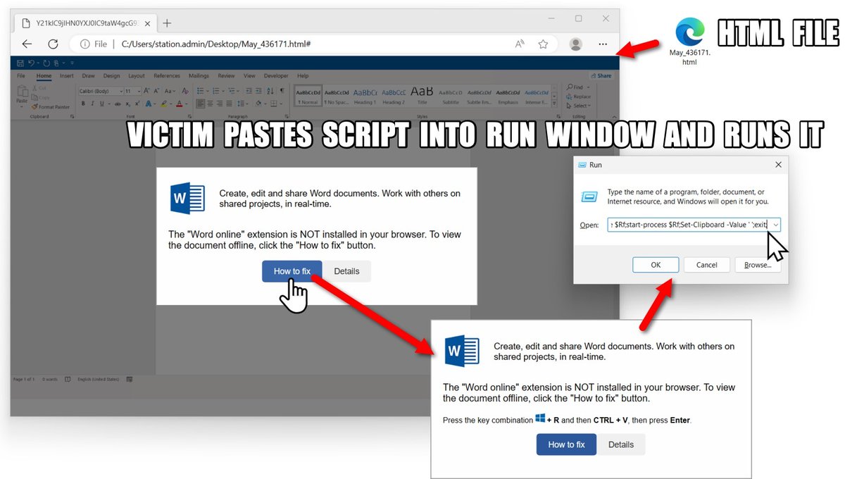 Unit42_Intel's tweet image. 2024-05-14 (Tuesday): #DarkGate activity. HTML file asks victim to paste script into a run window. Indicators available at bit.ly/4bjvMAC

#TimelyThreatIntel #Unit42ThreatIntel #Wireshark #InfectionTraffic