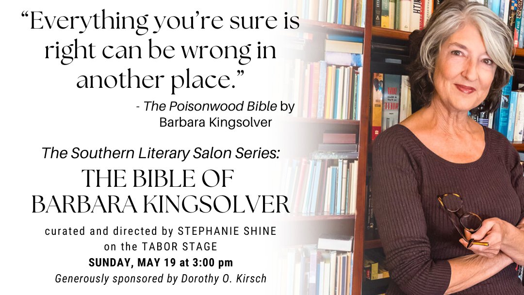 A native of Kentucky, Barbara Kingsolver recently won the Pulitzer Prize for Fiction for her novel, Demon Copperhead! Join us this Sunday for selected readings from Kingsolver's works and a lively discussion! Reserve your ticket today! tnshakespeare.org/bible-of-barba…