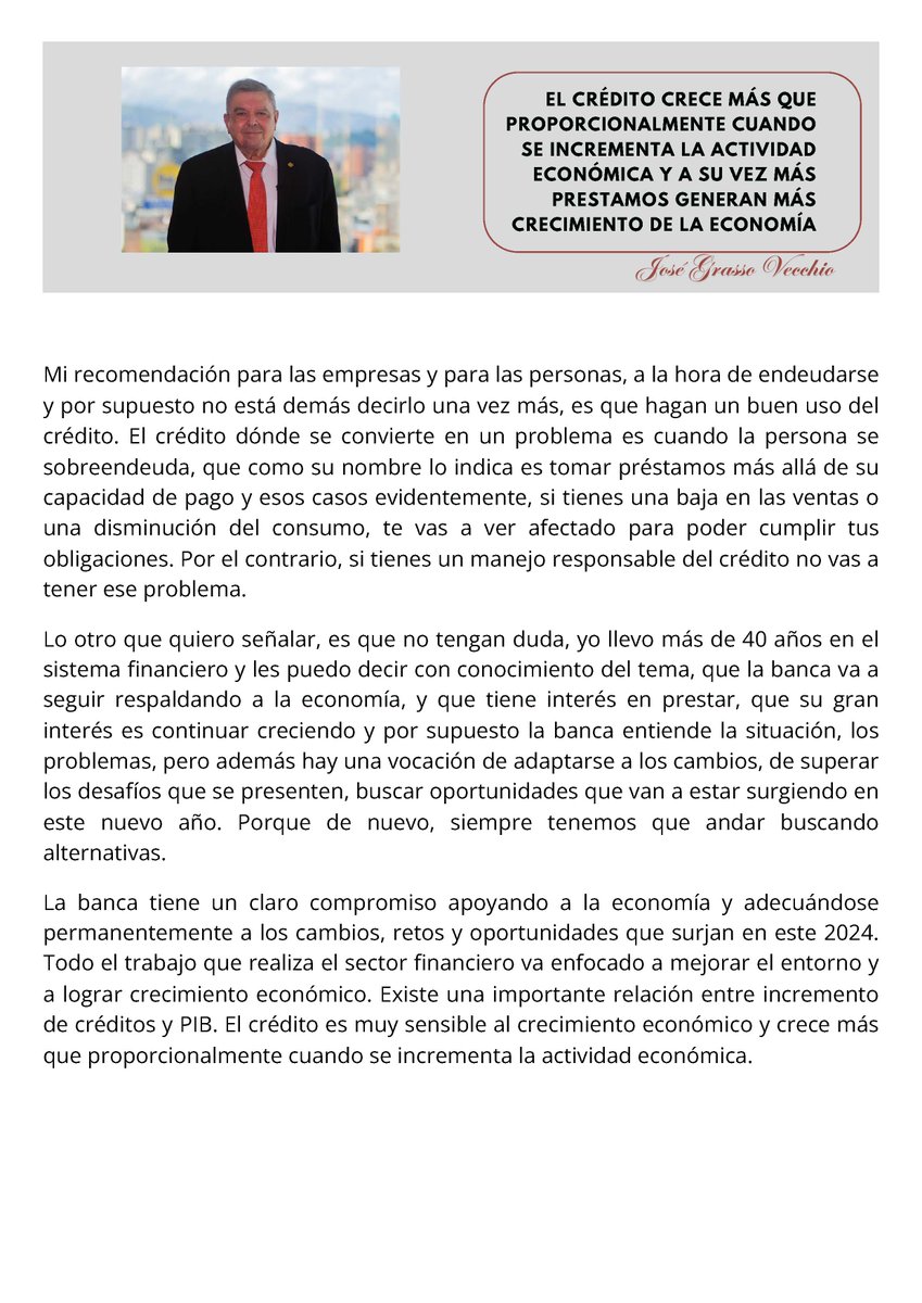 Comparto con ustedes mis recomendaciones: El crédito crece más que proporcionalmente cuando se incrementa la actividad económica y a su vez más préstamos generan más crecimiento de la economía