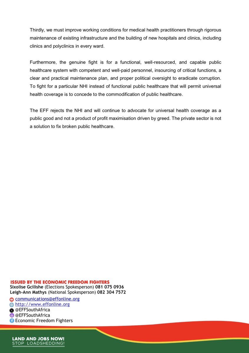 EFFSouthAfrica's tweet image. EFF Statement On The Signing Of The National Health Insurance Bill