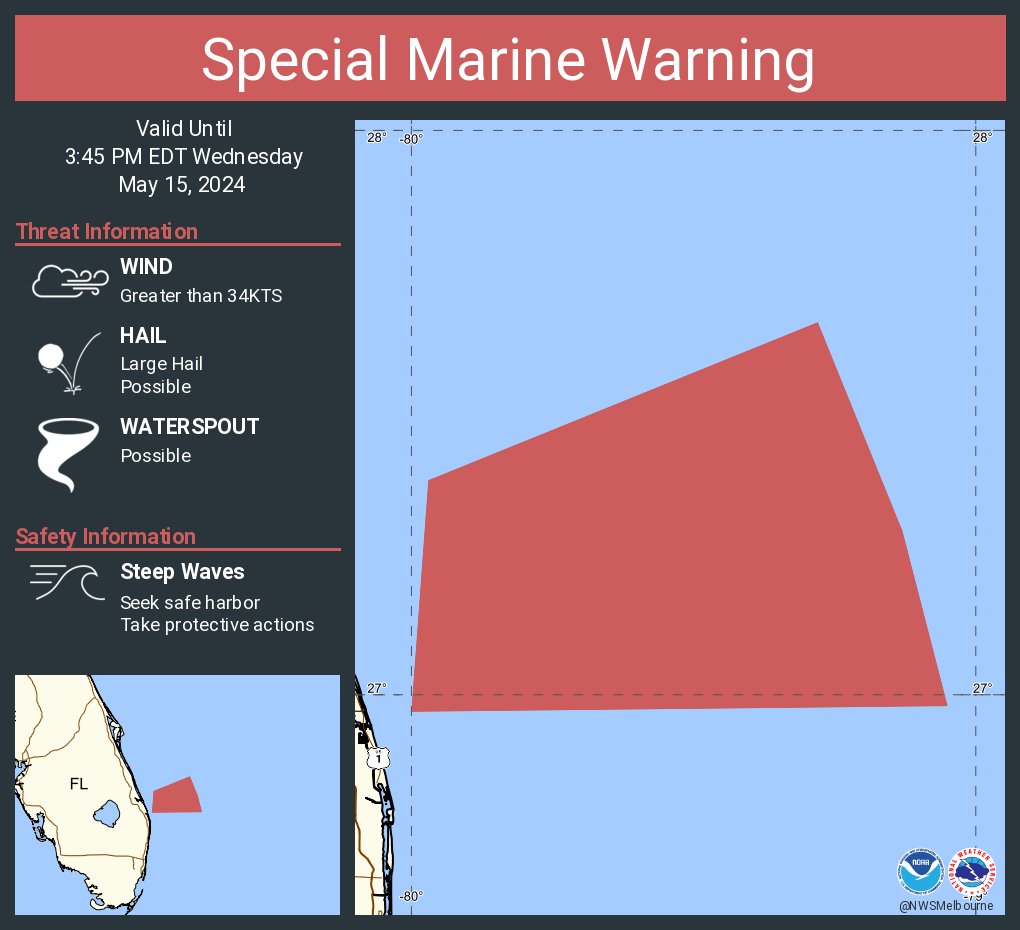 Special Marine Warning including the Sebastian Inlet to Jupiter Inlet 20-60 nm and Sebastian Inlet to Jupiter Inlet 0-20 nm until 3:45 PM EDT