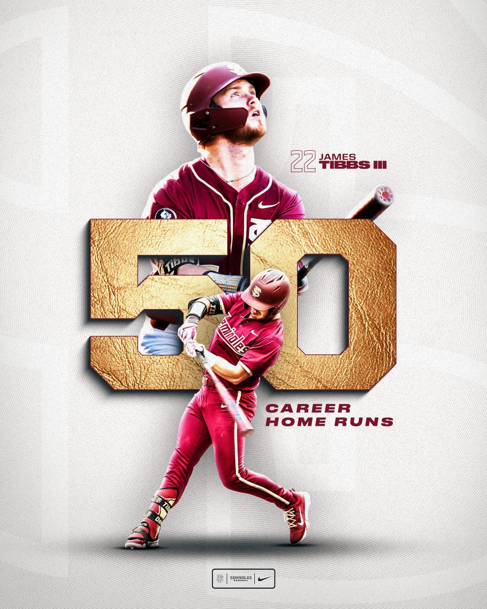 Not ONLY does he lead the ACC in homers, RBI, slugging percentage and total bases... @JamesTibbsIII is just the 7th Seminole to hit 50 career home runs! #Noles