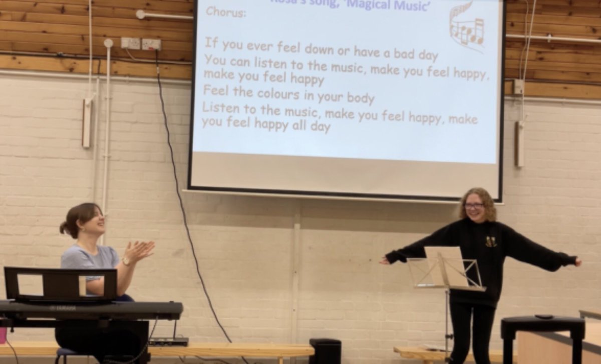 We were so proud to have a pupil from Purple class sharing her original song during assembly, written with our music therapist Jenny from @nordoffrobbins. Music can be a great way to express ourselves and help us feel happy, just as the song says! Well done 🎶🎵