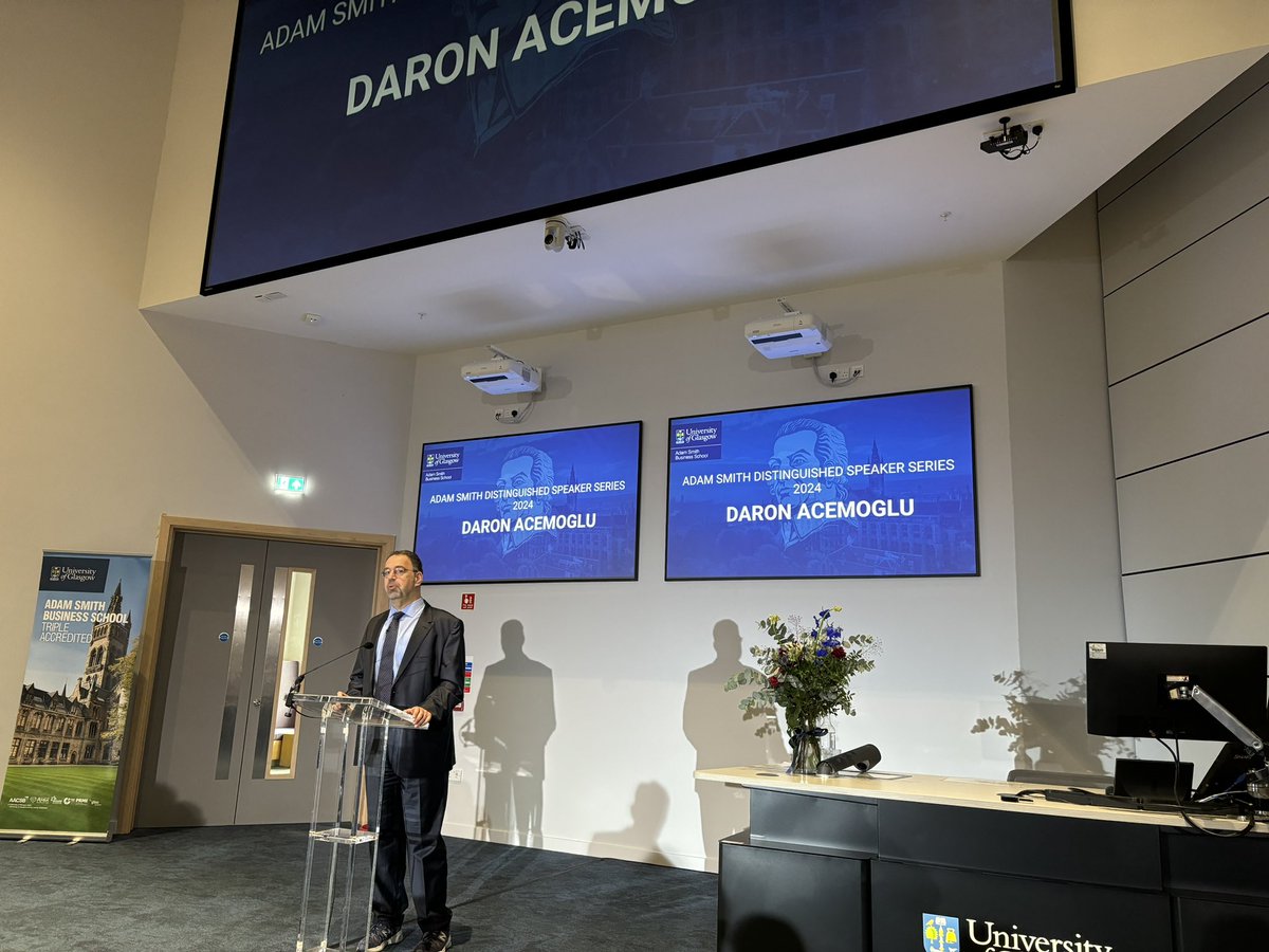Wonderful to welcome @DAcemogluMIT to @UofGlasgow @UofGAsbs to receive an honorary doctorate and to deliver a lecture as part of our Adam Smith Distinguished Lecture Series. #AI #Technology #Inequality