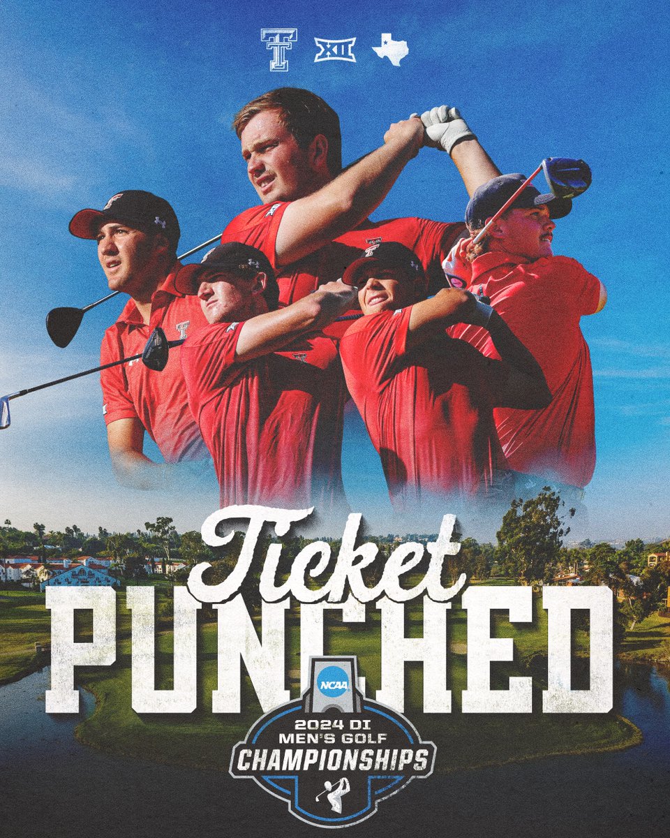 TexasTechMGolf's tweet image. 𝐓𝐈𝐂𝐊𝐄𝐓. 𝐏𝐔𝐍𝐂𝐇𝐄𝐃. 🎟️🎟️🎟️🎟️

For the fourth straight year, we've advanced to the NCAA Championships!!!!

#WreckEm | #NCAAGolf