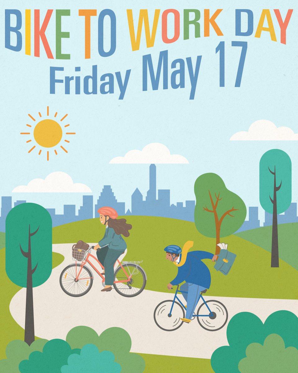 #BikeToWorkDay is Friday, May 17. 🏢🚴 Get involved:

🚲 @ATXMetroBike is offering free day passes (Use code: BTWD2024)
🤝 @GhisalloFound is leading group rides at 7 a.m.
☕ Catch @GetThereATX at the City Hall fueling station from 7 - 10 a.m.

More info 👉 bit.ly/3WHtlDf