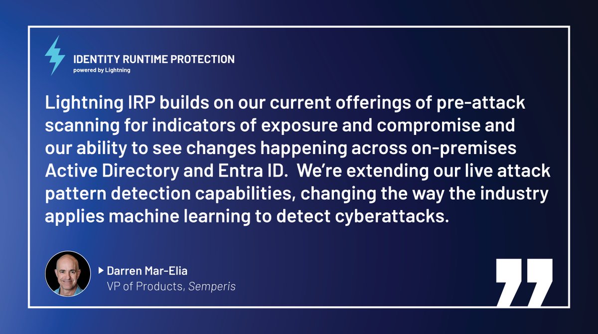 Save time and reduce risk in detecting and responding to high-risk threats with #LightningIRP. It applies #MachineLearning models built by #IdentitySecurity experts including @grouppolicyguy to help you spot and respond to high-risk events. semperis.com/press-release/…