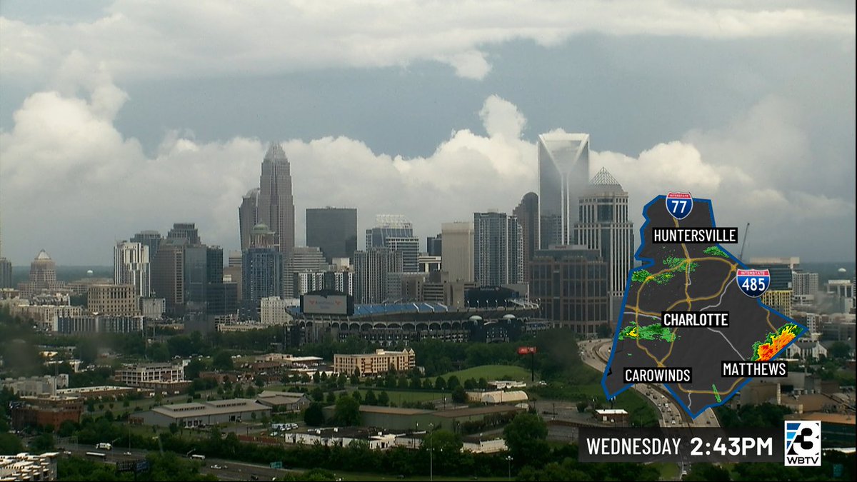 Watching the back edge of the strong storm that just moved through Mecklenburg County and is moving into Union County from our HD Tower Cam... Light rain is moving back in. #cltwx