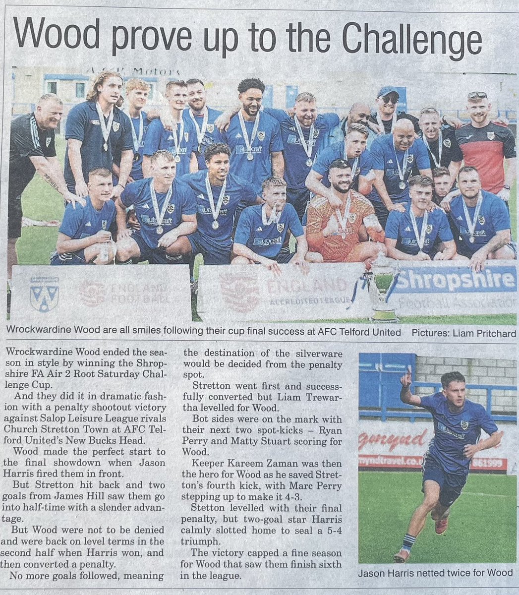 A nice write up in todays Telford Journal about the lads recent cup success 📰 

#UpTheWood 🪵💙