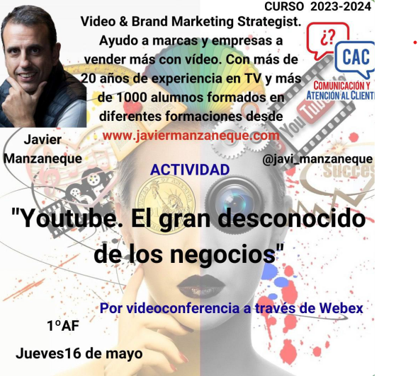 RECORDATORIO ‼️‼️ Mañana Jueves 16 de mayo tendremos en #CyACartuja al último profesional de esta semana, nos visitará @javi_manzaneque , hablará sobre Vídeo &amp; Branding Strategist y contará como ayudó a marcas y empresas a vender más con el formato vídeo. #reporterotuitero 👇👇👀