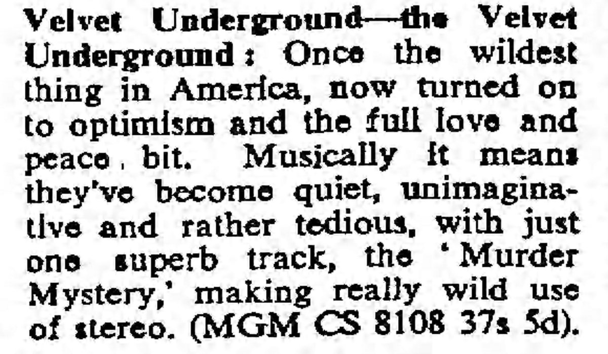 Velvet Underground's 3rd album reviewed in The Observer, 1969. It wasn't a good one.