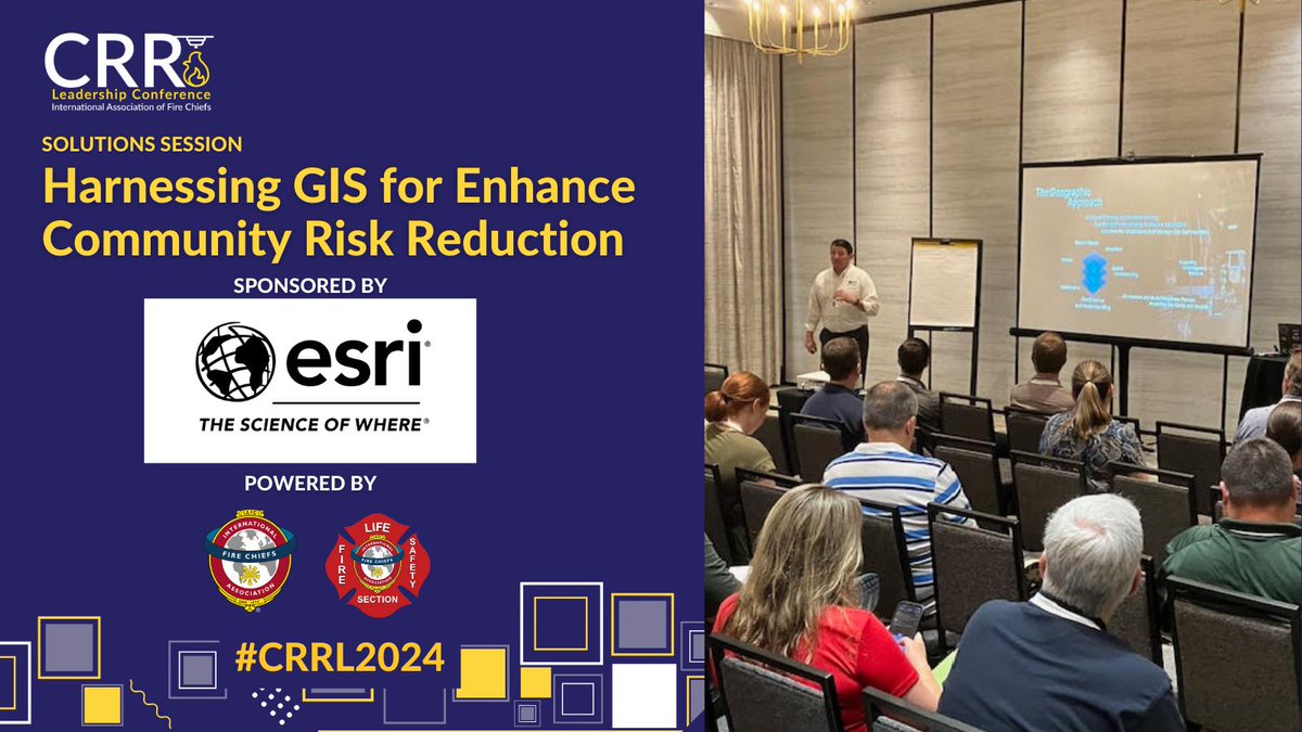 Baylie Scott and Mike Cox @HFDCh5 presenting Harnessing GIS for Enhanced Community Risk Reduction at #CRRL2024 Shoutout to @Esri for sponsoring this session!