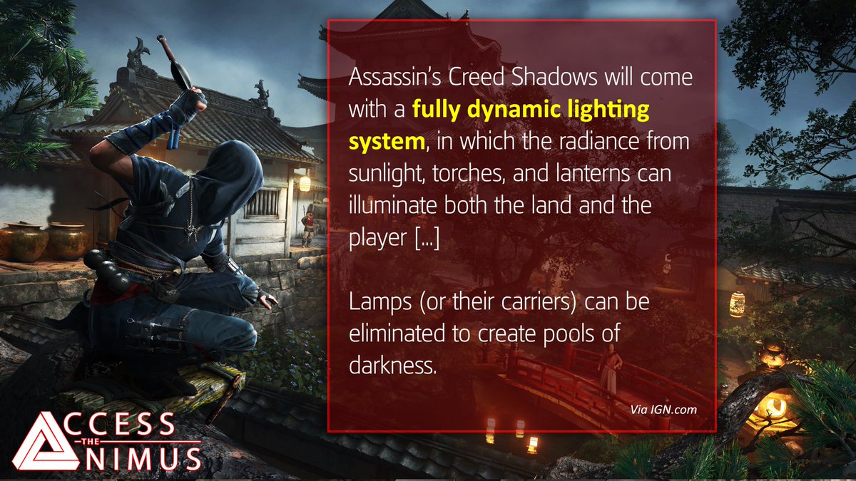Assassin's Creed Shadows will come with a fully dynamic lighting system that will have a direct impact on the stealth system! Source: IGN