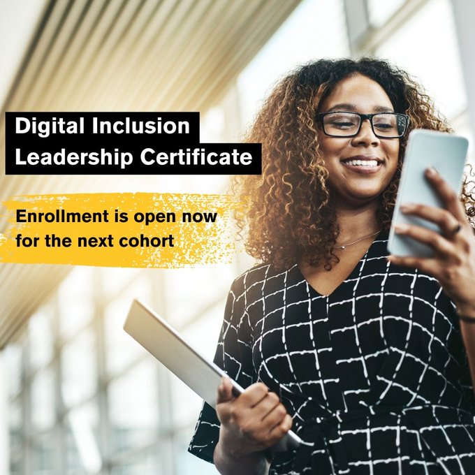 ENROLLMENT OPEN FOR JUNE 3 DIGITAL INCLUSION LEADERSHIP CERTIFICATE COHORT
For more information, see careercatalyst.asu.edu/programs/digit…
Nonprofit discount available, contact karen.mossberger@asu.edu for info <a href="/ASU_CTDS/">ASU Center on Technology, Data and Society</a> <a href="/MarconiSociety/">The Marconi Society</a> <a href="/ASUPubAffairs/">ASU School of Public Affairs</a>