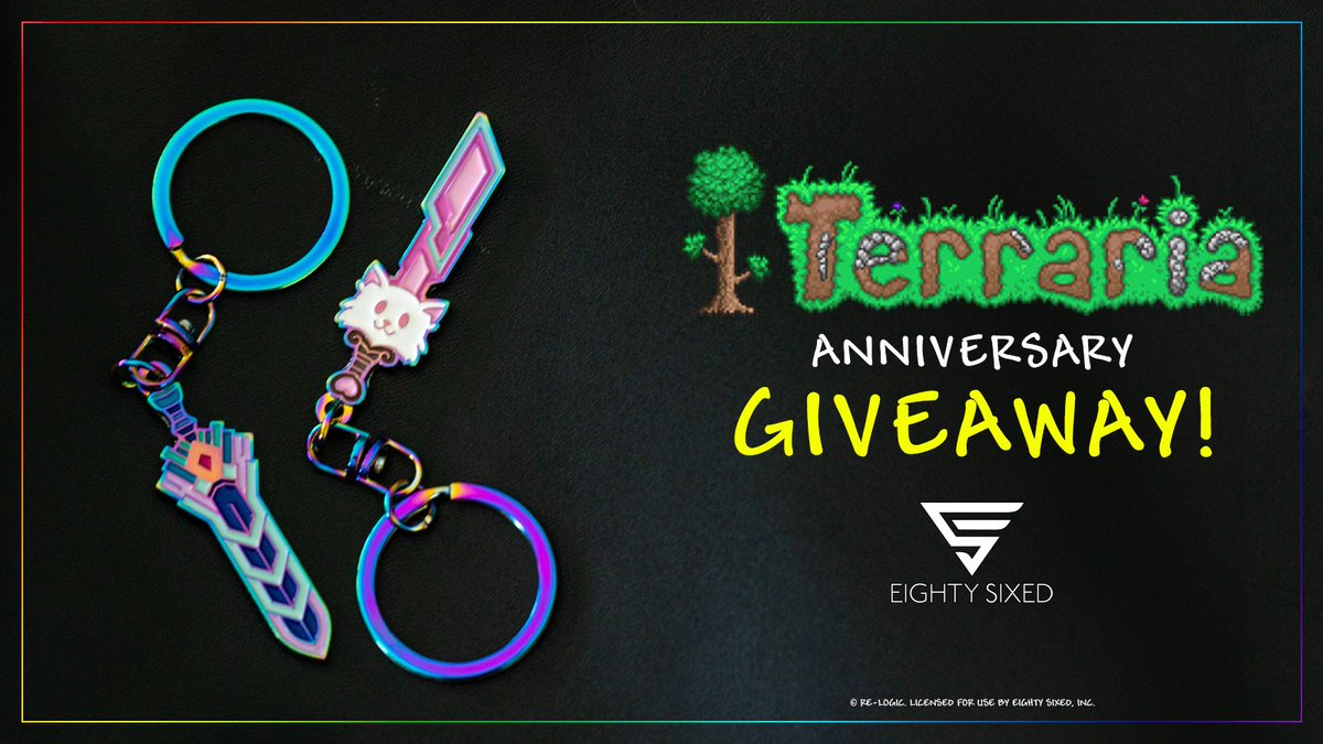 Tomorrow is Terraria's anniversary! To celebrate, we are giving away our Zenith and Meowmere keychains to one lucky winner! Follow us and @Terraria_Logic and re-post this to be entered for a chance to win! Winner will be selected Friday May 17th and notified via DM!