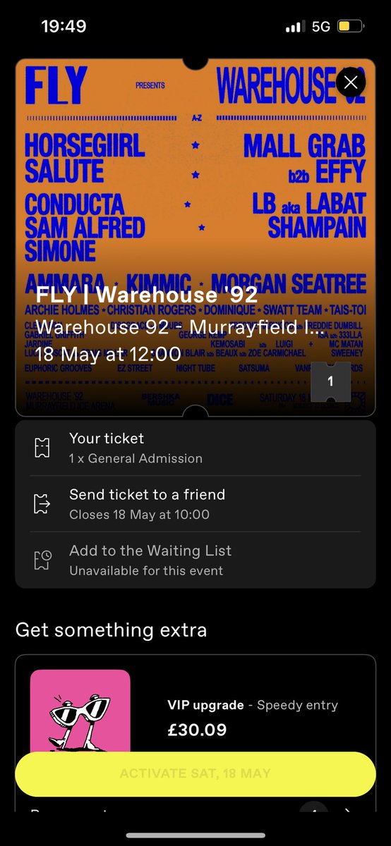 Selling x1 fly warehouse 92 ticket for £55 (open to offers)