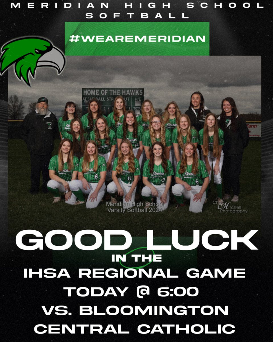 Our Softball team starts their Regional play tonight! They will play Bloomington Central Catholic at 6pm. All games will be played at Illinois Wesleyan University. 

Good luck ladies!!

#wearemeridian