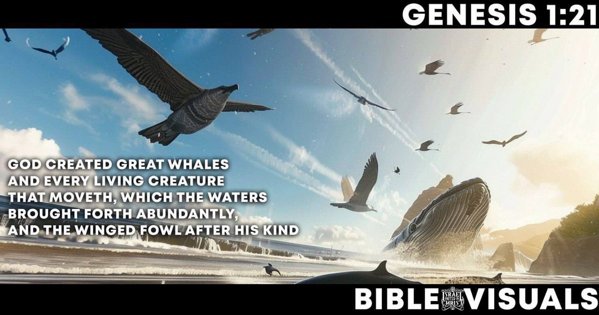 Genesis 1:21 And God created great whales, and every living creature that moveth, which the waters brought forth abundantly, after their kind, and every winged fowl after his kind: and God saw that it was good.

#DailyBread #BibleVisuals #Bible #Scriptures #IUIC #Israelites