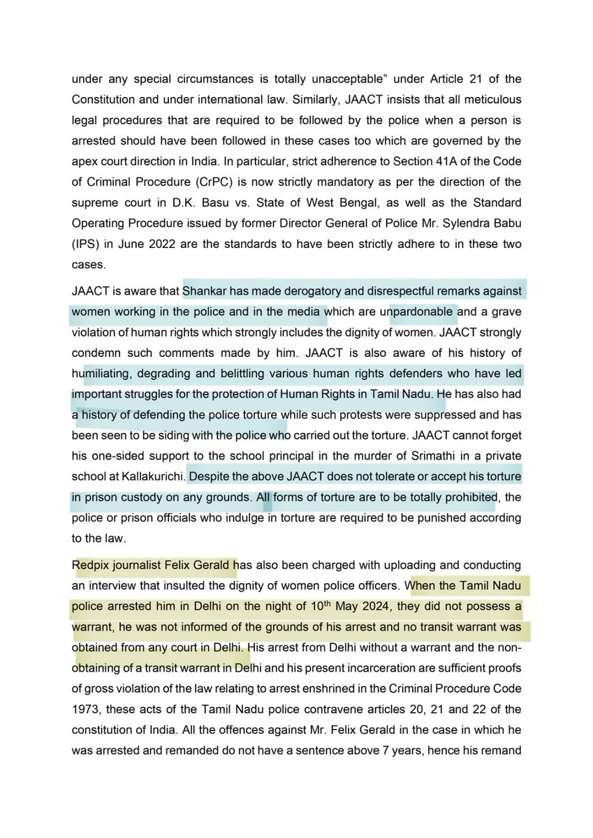 meenakandasamy's tweet image. English statement released by  @jaacttn on the custodial torture of #SavukkuShankar in Coimbatore prison and the wrongful remand of Red Pix #FelixGerald. It&apos;s very important to remember that no police force has &quot;freedom to commit torture&quot;, nor does any citizen &quot;deserve&quot; torture