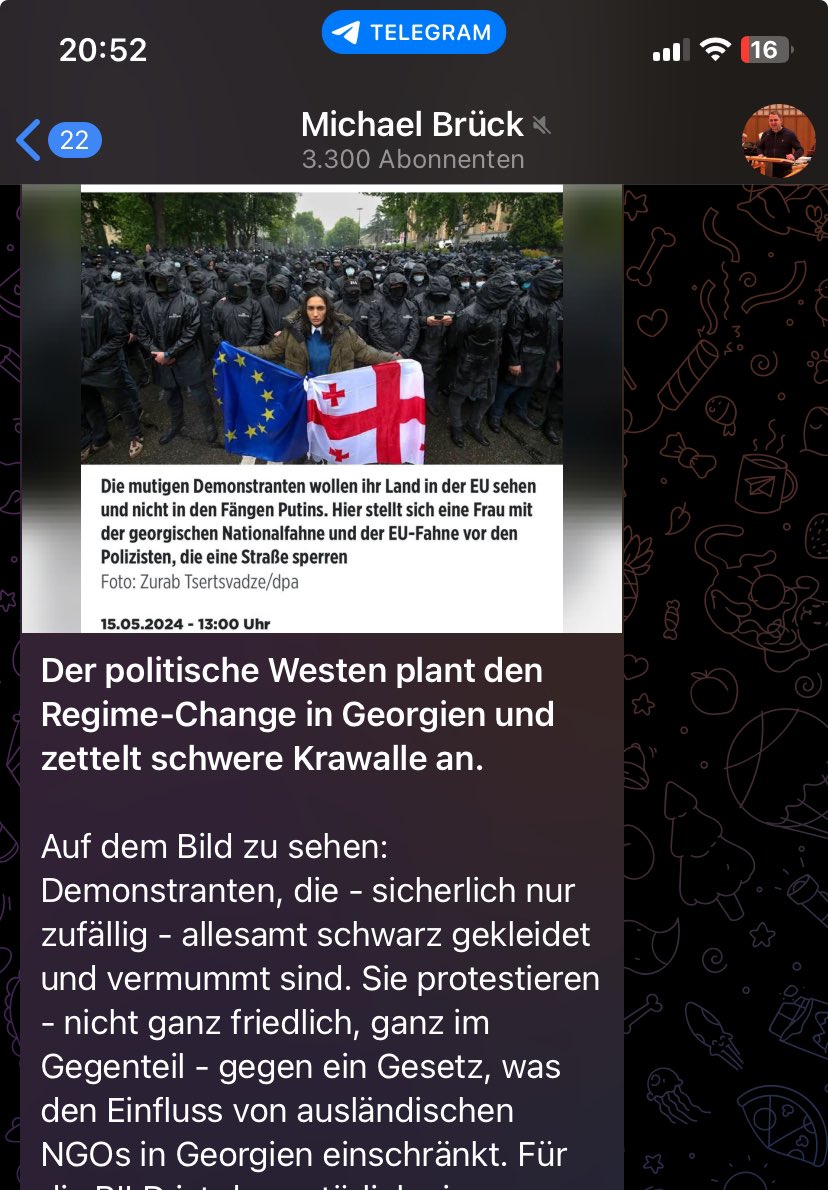 Der „Freie Sachse“ Michael Brück „analysiert“ die Situation in #Georgien. Dabei scheitert er jedoch schon an einem Bild, dass die Georgische Polizei zeigt, was in der Bildunterschrift auch erwähnt wird