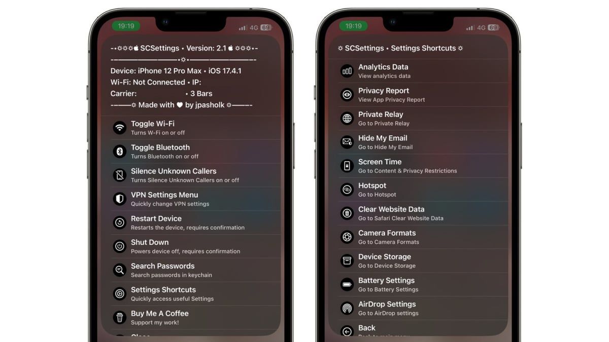 SCSettings is a shortcut that highlights important iPhone settings pages and makes them easy to reach. It also allows you to access options such as fully turning off wifi and Bluetooth, which are otherwise buried deep in Settings pages. Link: lifehacker.com/tech/iphone-ch…
