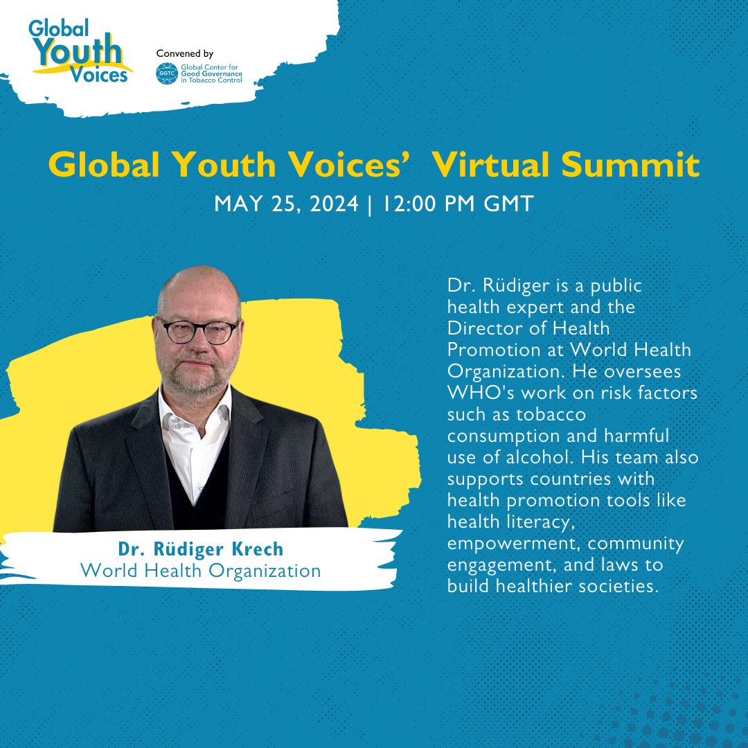 Exciting news! The Global Youth Voices’ Virtual Summit will also feature experts rallying behind youth empowerment. Join us to hear from Dr. Rüdiger of the World Health Organization, sharing insights on how the youth can drive change. Register here: bit.ly/4b5PGyX