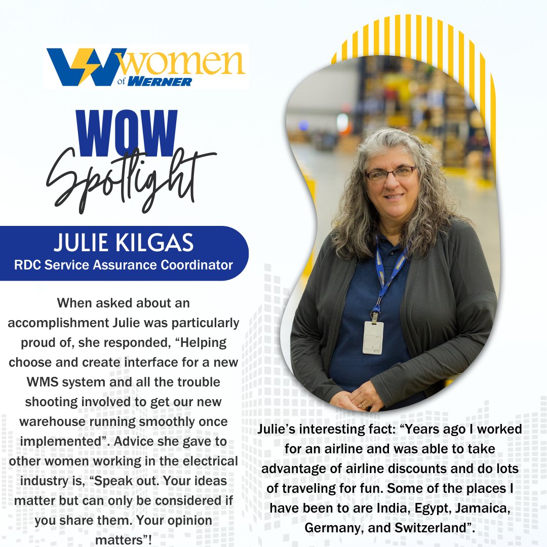 #WomenOfWerner Spotlight for May: Julie Kilgas! Your dedication and kindness are greatly appreciated. Thank you! 

#WernerWay #GreatPlaceToWork #WomenWiredForSuccess