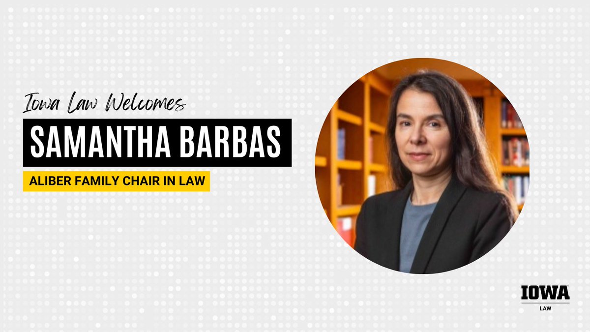 Iowa Law is excited to announce the appointment of Samantha Barbas as the Aliber Family Chair in Law. She is a leading scholar in legal and media history and an award-winning author of several books. She joins the faculty fall 2024. ow.ly/76sT50RH8WC