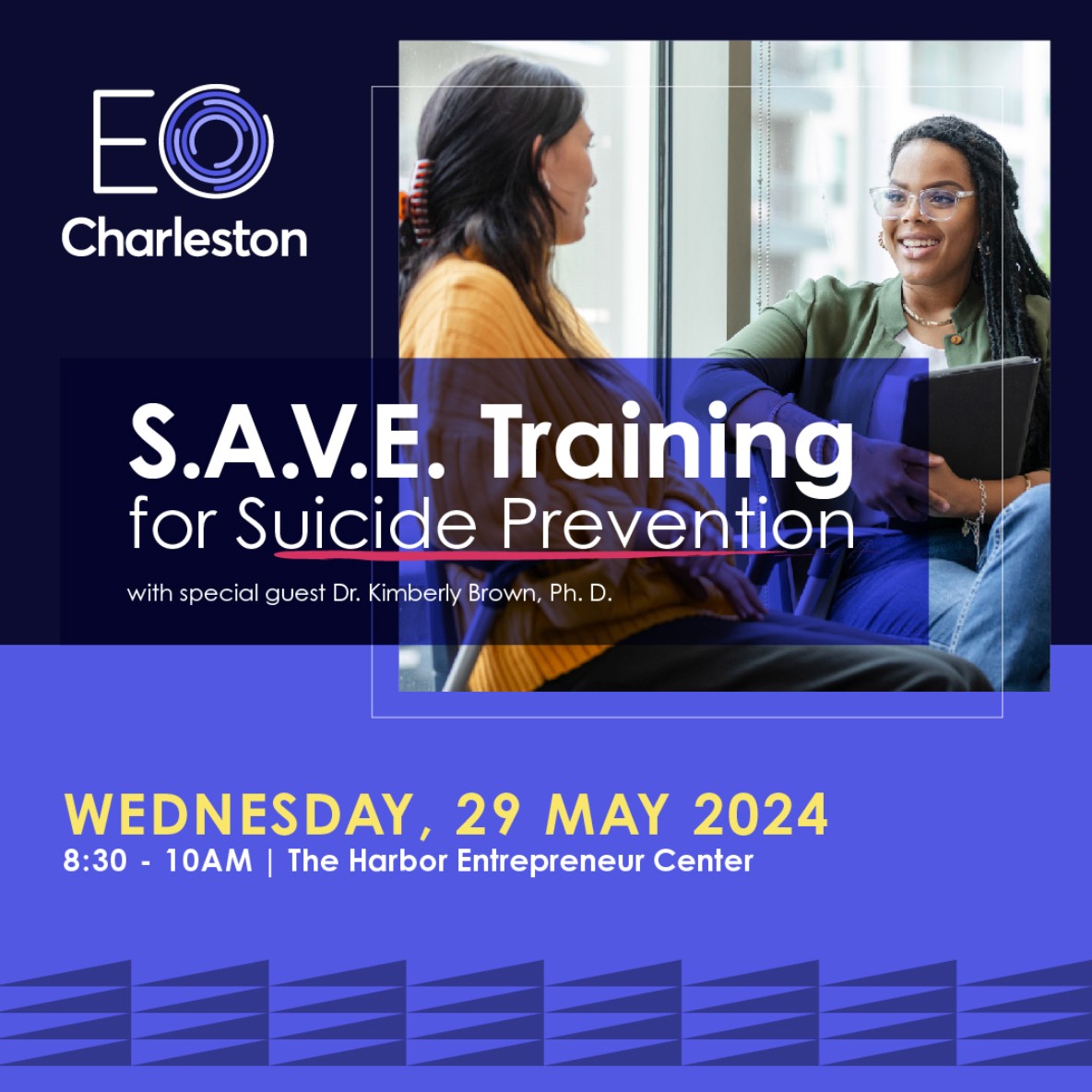 Join us on Wednesday, 29 May, at @theharborec for a Mental Health Awareness Month event featuring Dr. Kimberly Brown, a professional suicide prevention coordinator, who will lead a discussion on S.A.V.E. Training for suicide prevention. bit.ly/3V0sGeU