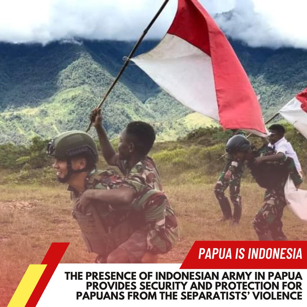 The presence of Indonesian army in Papua provides security and protection for Papuans from the separatists violence

#Papua #PapuaNKRI #PapuaIndonesia #Westpapuan #PapuaIsIndonesia #PapuaMaju #SavePapua #PapuaOfIndonesia