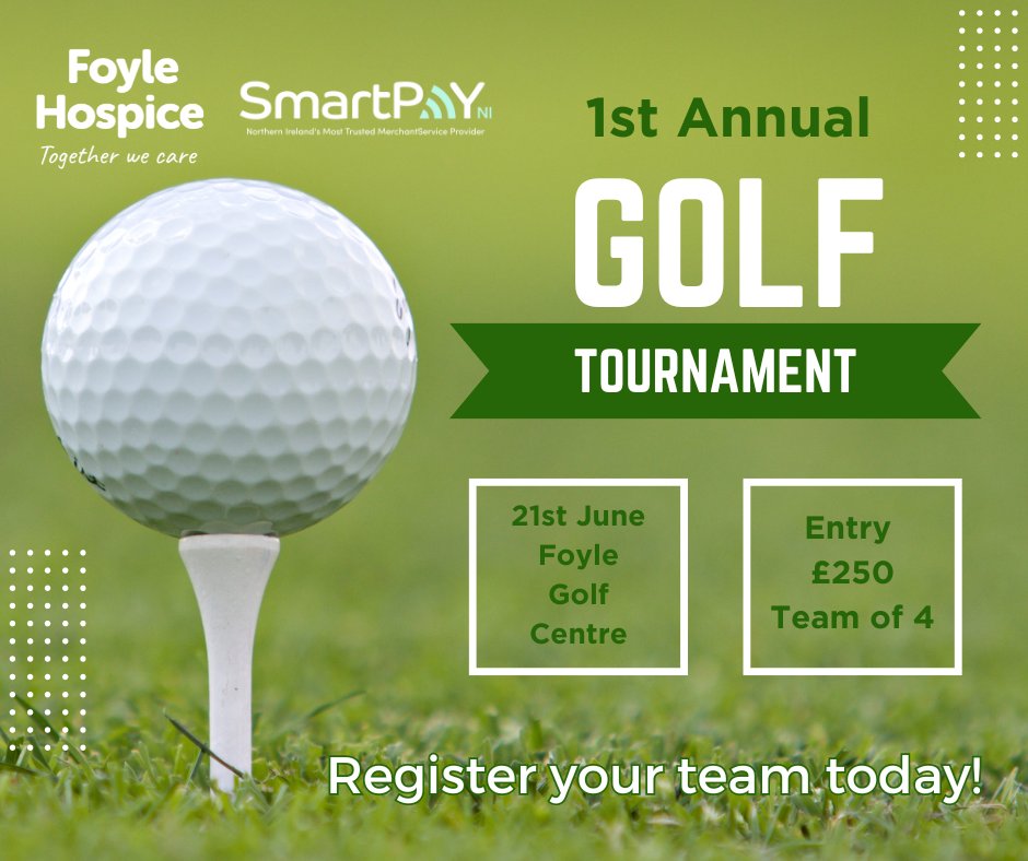 Together we care, together we golf! 🏌️🏌️‍♀️ The First Foyle Hospice Annual Golf Tournament will take place on Friday 21st June at Foyle Golf Centre. To book your spot, please email: noel@foylehospice.com or call our office on: 02871 359 888. #foylehospice