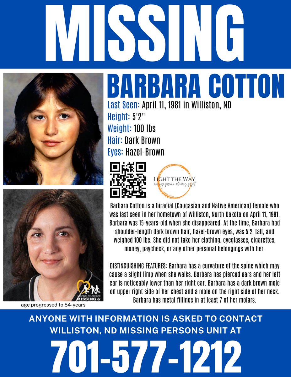 #MissingPosterMonday #BarbaraCotton #NorthDakota #MondayMotivation #Missing #MissingPerson #Unresolved #FindBarbCotton